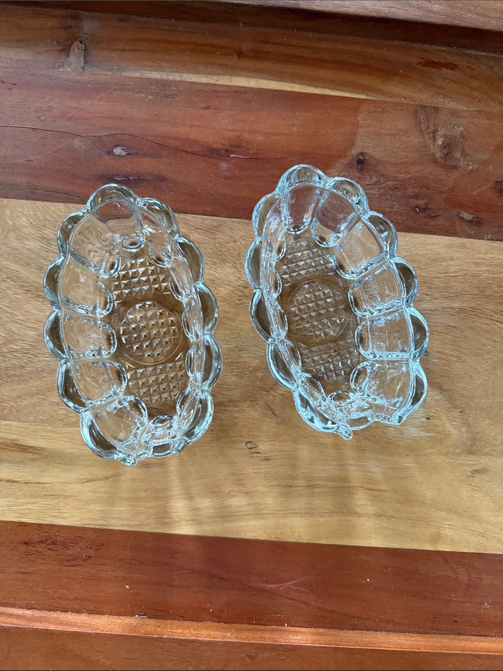 Princess House Scalloped Crystallid Buffet Utensil Holders Pair